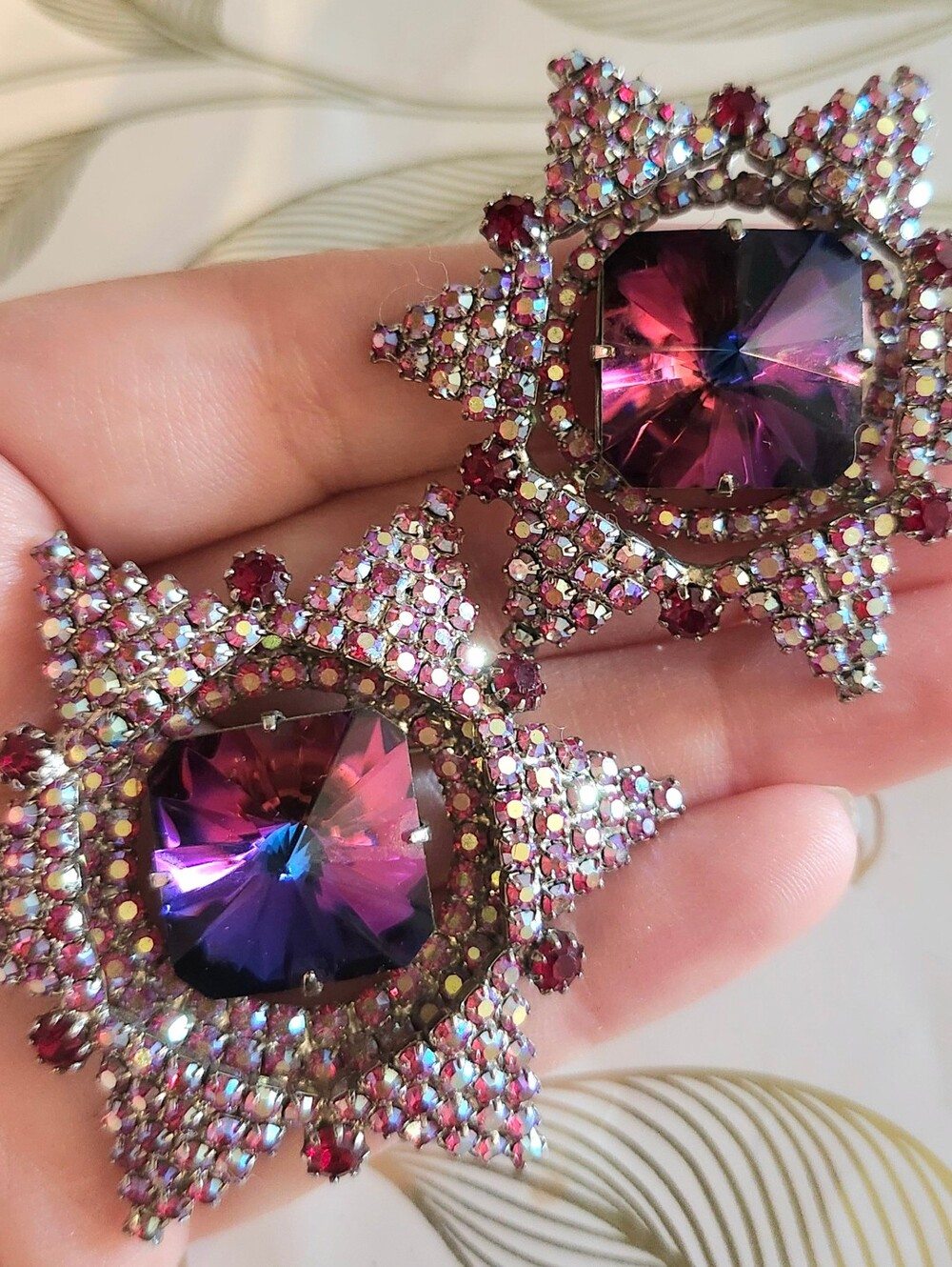 Vintage Starburst Heliotrope Aurora Borealis Brooch & Pendant Set - Picture 3 of 8